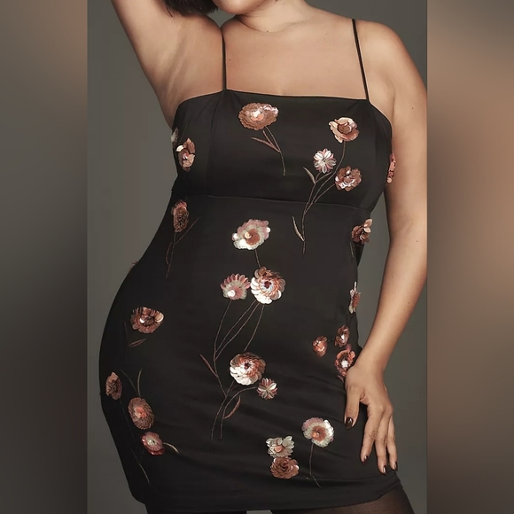 Anthropologie Black Floral Mini Dress - Picture 1 of 6